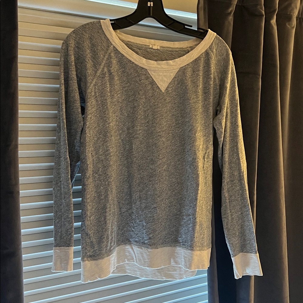 J.Crew Women's Heather Gray L/S Cotton Blend Banded Shirt 🩶🤍